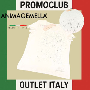 Дамска тениска ANIMAGEMELLA , бяла, с камъни, 100% памук, размер S, Италия